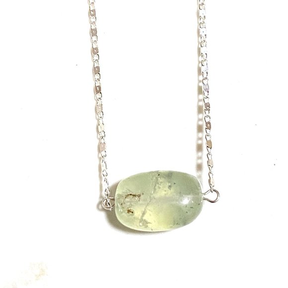 2/$20, Light Green Prehnite Necklace, Genuine Tumbled Gemstone Bar Pendant - Picture 4 of 10